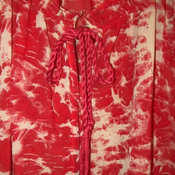 Dalia M Red Ivory Cloud Button Front Tassel Tie Romantic Blouse - Picture 6 of 10